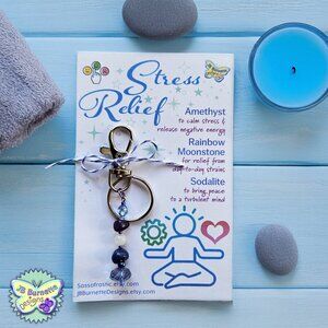 STRESS RELIEF Gemstone Crystal Keychain, Meditation Crystals, Anxiety Relief
